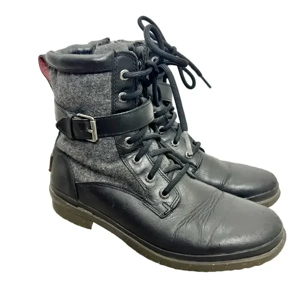 UGG Kesey waterproof black leather grey wool lined winter ankle snow boots 7.5 - Picture 2 of 13